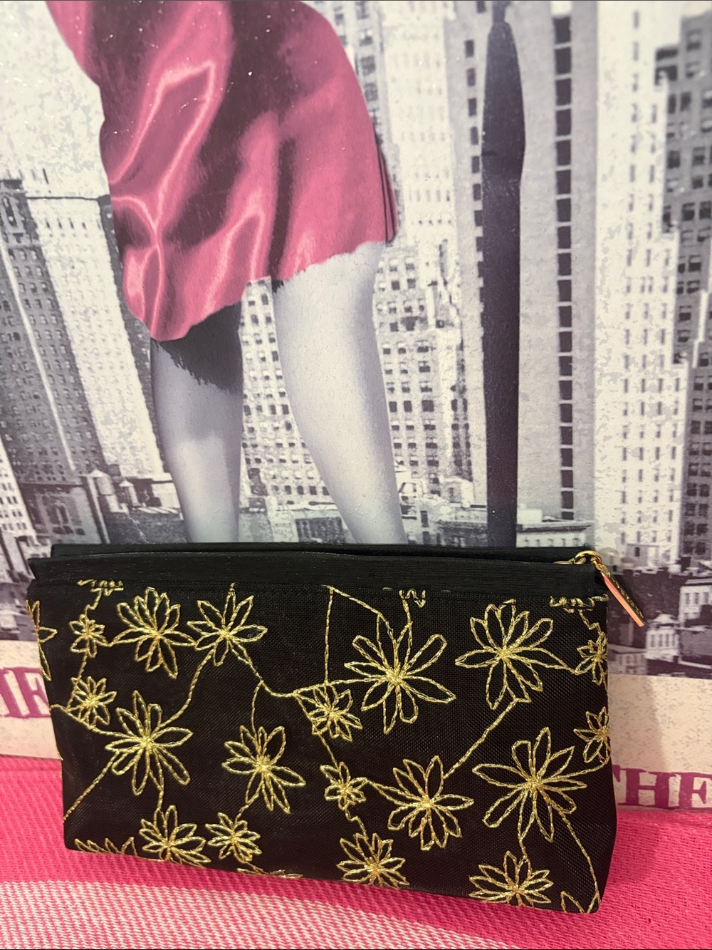 Givenchy Black & Gold Floral Embroidered Cosmetic Pouch - Picture 2 of 4